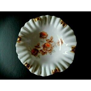 Vintage Ceramic Dish Mitterteich Bavaria Germany Nuts Trinket Floral Gold Touch